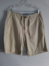 GAP Mens Khakis Loose Fit Beige Drawstring Zip Linen/cotton Bermuda Shorts Sz M