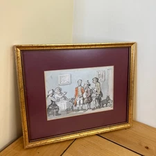 Thomas Rowlandson Hand Colored Etching A MILITIA MEETING Framed Art 7.5x9.5"