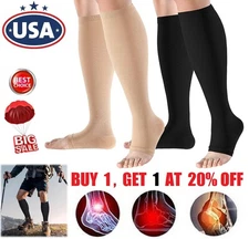 Breathable Fabric Medical Compression Socks Open Toe Stockings for Women Men USA