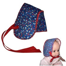 Vintage Blue Floral Baby Doll Bonnet with Red Trim
