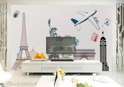 3D Hand-painted Landmark Architecture Wall Murals Wallpaper Murals Wall Sticker