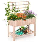 Costway Raised Garden Bed Elevated Wooden Planter Box w/ Trellis & Open Storage