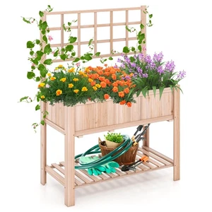Costway Lit de jardin surélevé Boîte de planteur en bois avec Trellis & Ouvrir le stockage
