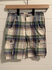 Mini Boden Size 8Y Plaid Cargo Shorts Adjustable Waist 100 Cotton