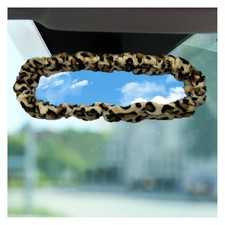 Soft Plush Car Rear View Mirror Cover, Cute Automotive Interior Leopard Print
