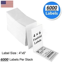 6000 Fanfold Direct Thermal Shipping Labels 4x6 Perforated  for Zebra & Rollo