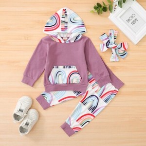 NEW Rainbow Hooded Sweatshirt Baby Girls Outfit Set 0-6 Months