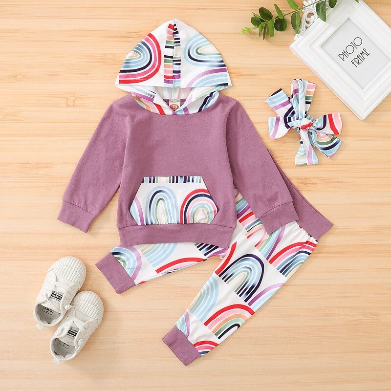 NEW Rainbow Hooded Sweatshirt Baby Girls Outfit Set 0-6 Months