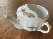 ANTIQUE PORCELAIN INVALID FEEDER - MULTI COLORED FLORAL DESIGN W GOLD HIGHLIGHTS