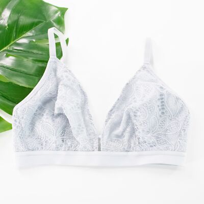 Lively Palm Lace Busty Bralette Wireless Bra Size 1 Powder Blue Unlined EUC