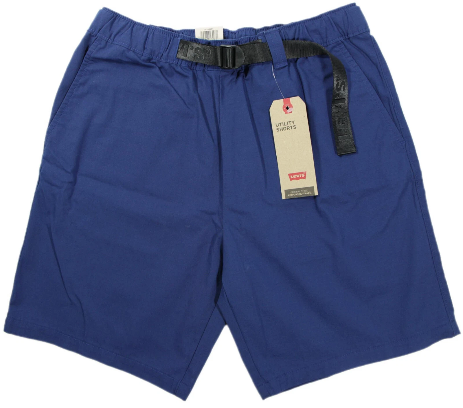 LEVI'S Ripstop stretch Utility Shorts- NEW- navy Levis denim +built-in logo BELT