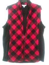 Indigo Women's Fleece Jacket Vest W/ Pockets Sz. M Red/black Checkered Full Zip