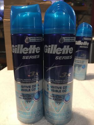 Gillette (2 Pk) Series 3X Action Sensitive Cool Shave Gel Hydrates Protects Refr