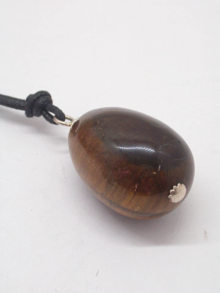 Ciondolo in ARGENTO 925 con uovo in OCCHIO DI TIGRE naturale - Pietra Dura - - Immagine 4 di 4