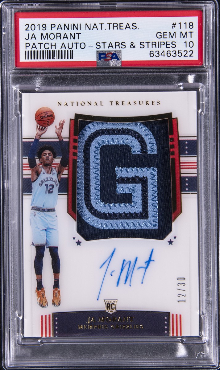 2019 NATIONAL TREASURES PATCH AUTO-STARS & STRIPES #118 JA MORANT