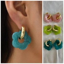 Daisy Flower Gold Plated Huggie Hoop Dangle Drop Earring Statement 2 in 1 E20