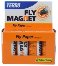 TERRO T518 FLY MAGNET STICKY FLYTRAP FLY PAPER 8 PACK HANGING STCKY TRAP 