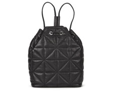 Milly Black Quilted Leather String Backpack Handbag Bag