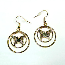 Butterfly Earrings Gold tone Hoop Pierced Jewelry Insect Bug Dangle Drop