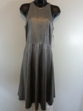 Halston Dress Women's 4 Silver Sleeveless Metalic Cutout Back New With Tags