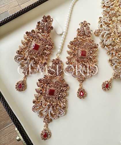New Style Indian Pakistani Bridal Jewellery Necklace Choker Earrings Tikka Set - Picture 5 of 26
