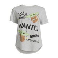 Baby Yoda Juniors Graphic T-Shirt Gray Grogu Large
