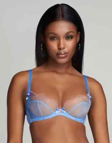 AGENT PROVOCATEUR RARE LORNA BLUE/PINK BRA 32A/C SUSPENDER & BRIEF 3 MEDIUM BNWT