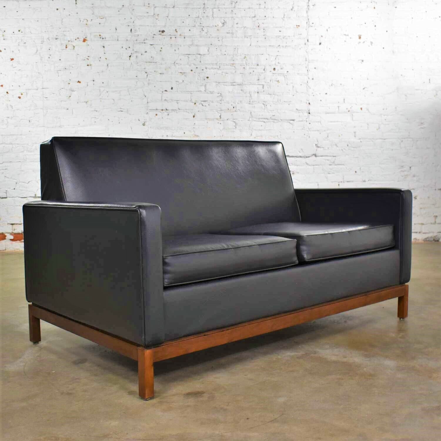 Mid Century Modern Black Faux Leather Love Seat Sofa by Taylor Chair Co. Style D