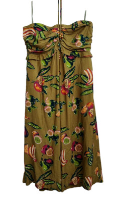 New Odells Isla Jumpsuit Linen Blend Romper Womens 2X Olive Green Tropical Fruit