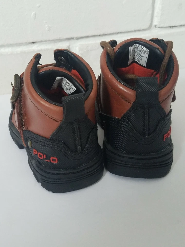 BOTAS DE CUERO POLO RALPH LAUREN TYREK BRANDY MARRÓN NEGRO NIÑOS PEQUEÑOS TALLA 4 Foto 3 de 4