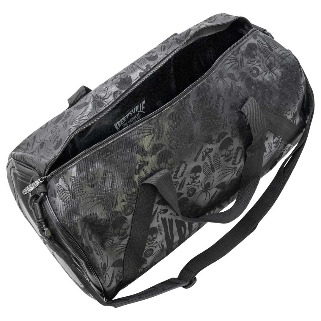 Kreepsville 666 Black Skull Barrel Duffle Zip Bag Gym Travel