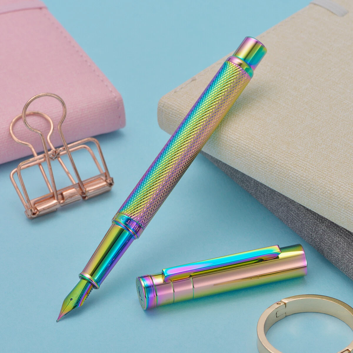 HongDian Rainbow Forest Metal Fountain Pen Colored EF/F/M/Bent Gift Office Pen - product detail image 4