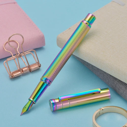 HongDian Rainbow Forest Metal Fountain Pen Colored EF/F/M/Bent Gift Office Pen image 4