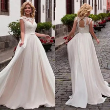 Boho Chiffon A Line Wedding Dress For Bride Lace Appliques Open Back Long Beach