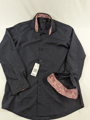 Nine West Long Sleeve Slim Fit Mens Shirt, Navy Ground, Size M 15 1/2  /34-35 | eBay