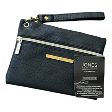 JONES NEW YORK Wristlet Wallet Bag  Black NWT Charging Front Zip Pouch
