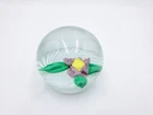 Vintage Murano Italy Art Glass Paperweight Flower Millefiori Floral Clear READ
