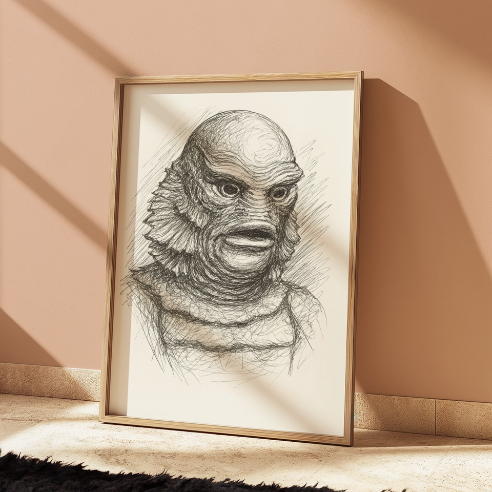 CREATURE FROM THE BLACK LAGOON DRAWING PRINT SKETCH 8" x 10" HORROR ...