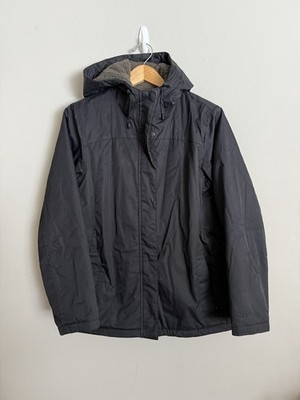 LLbean Women s M Jacket Black Fleece Lined Mid Length Zip Up Nylon Winter Coat