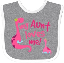 Inktastic My Aunt Loves Me Baby Bib Niece Dinosaur Girls Cute Childs Pink Gift
