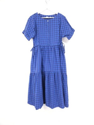 Toast Kleid Größe 10 blau kariert Baumwolle Stufen Fit & Flare Midi Taille zum Binden Freizeit