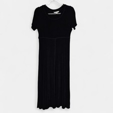 TravelSmith Womens Size M Black Empire Waist Ribbed Midi Dress Short Sleeve