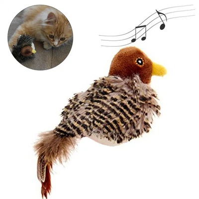 Flapping Bird Sparrow Cat Toy Lifelike Chirping Sounds Touch-Activated Kitten