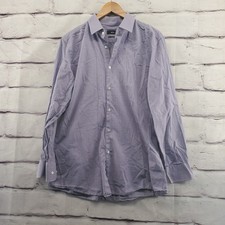 HUGO BOSS Shirt Mens 16 1/2 Button Down Long Sleeve Plaid Purple White