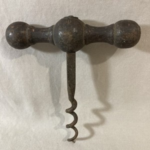 Antique Vintage T-Handle Corkscrew Wood Steel Wine Bottle Opener