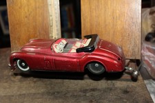 Vintage Japan BANDAI Tin Litho Jaguar 9" Friction Drive Convertible Coupe Car
