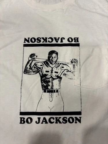 Men’s 1990’s Bo Jackson Bo Knows Sports Raiders Royals Pocket T-Shirt -Size XL