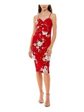 ALMOST FAMOUS Womens Dress Red Twist Front Jersey-knit Peekaboo-Juniors XS