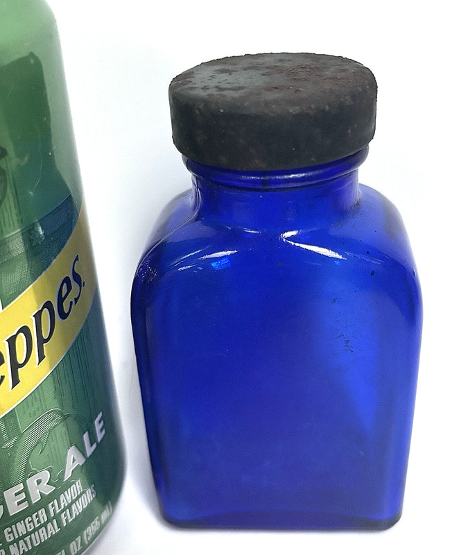 Rare Antique cobalt blue Glass medicine Bottle apothecary with Lid Rectangular M