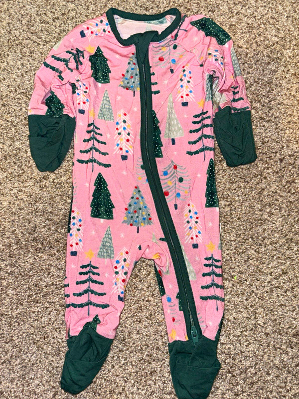 Little Sleepies Preemie Bamboo Footed Zip One Piece Pink Christmas Print
